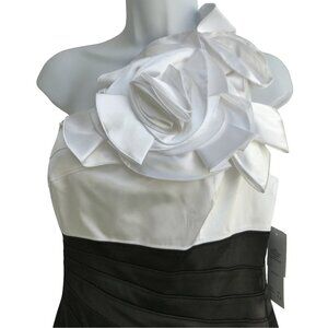 NEW Adrianna Papell Evening Satin Cocktail Dress Large Rosette Side Zip Lined 14